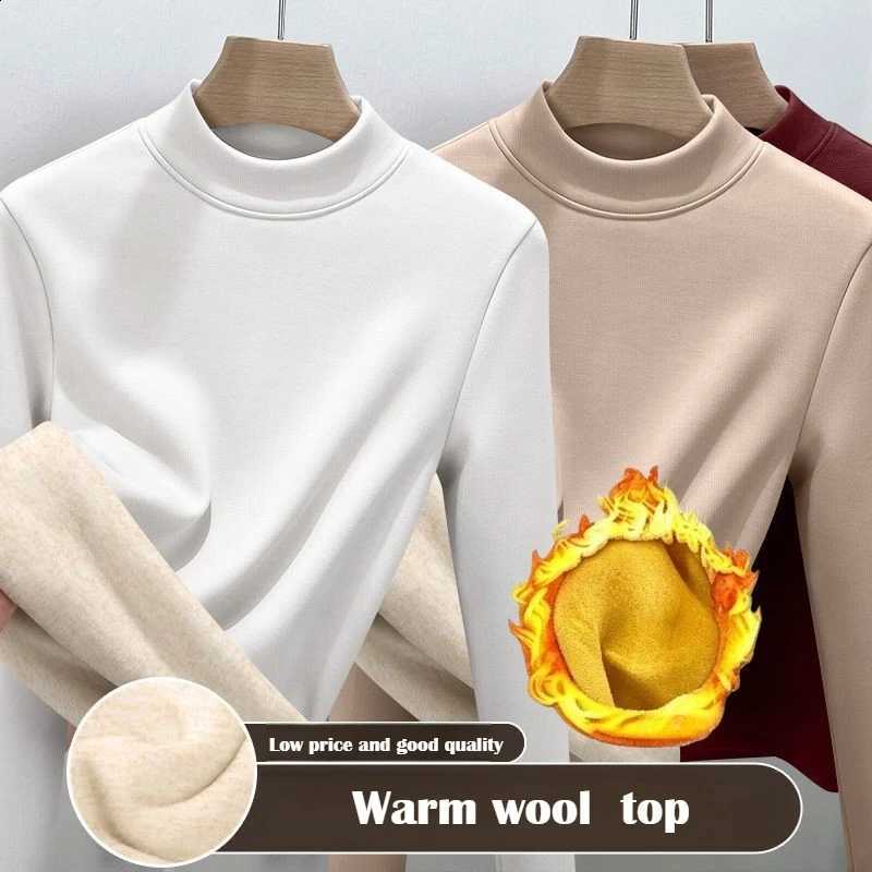Women's New Winter Plush Thick Long Sleeved Top Wool Warm Base Top Autumn Low-temperature Versatile Thermal Storage Underwear H260916