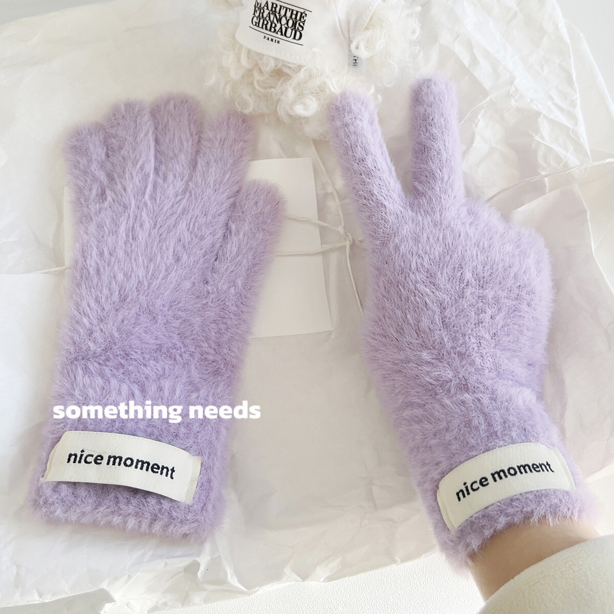 Dopamine-inspired Korean-style minimalist fabric label warm half-finger wholesale, adult gloves, winter knitted gloves