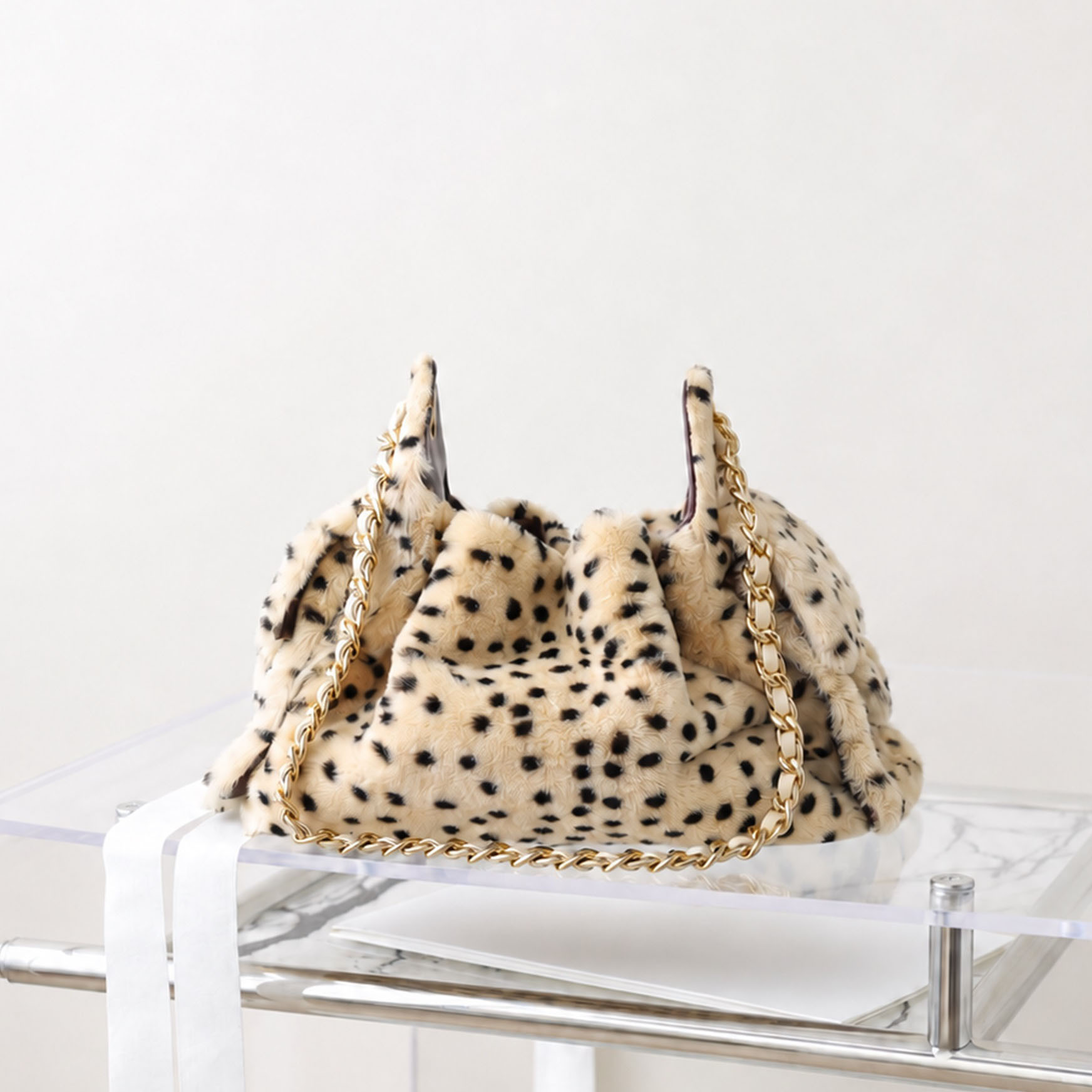 Designer Bag Fuzzy Mini Tote Series Polka Dot Slouchy Hobo Shoulder Bag Drawstring Purse for Travel Shopping Daily Wear Fall Winter