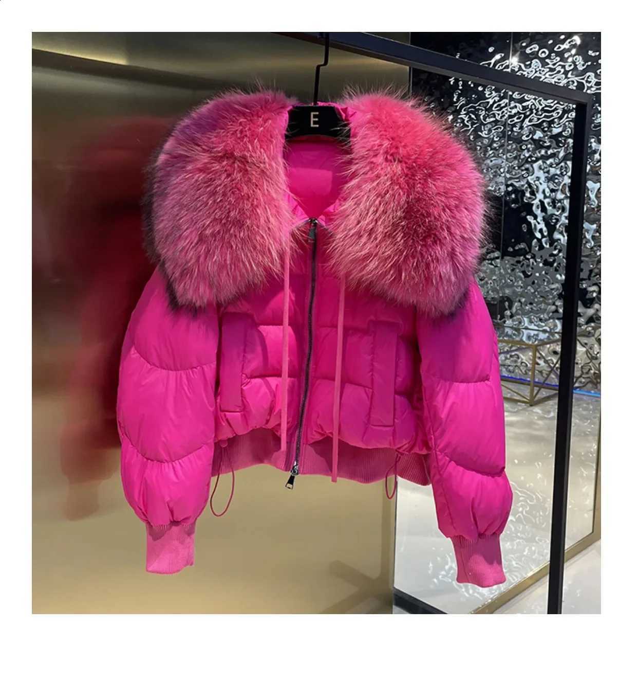 Winter Real Fur Collar Puffer Jacket Women Thick Warm Short Parkas Real Natural Fur Female Loose 90% White Duck Down Coat H2609171