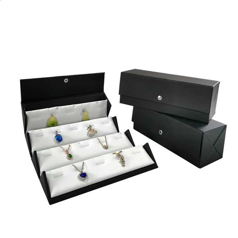 PU High Quality Leather Black Inside White Jewelry Storage Box Ring Necklace Pendant Bracelet Storage Display Props N260916