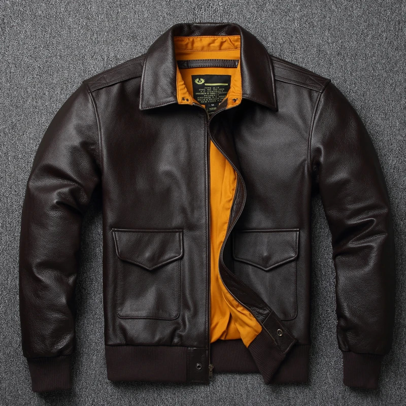 Genuine Leather Motorcycle Jacket Men's A2 Flight Suit Top Layer Cowhide Loose Lapel Large Size Bike Jacket Fashion Urban Style260916