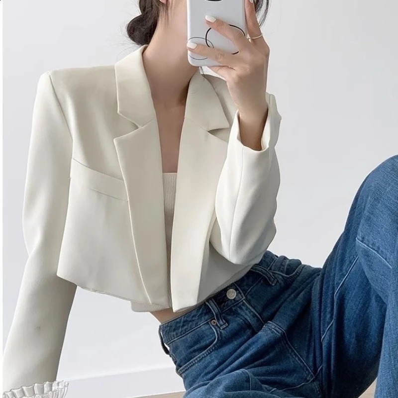 Fashion Women Short Blazer White Basic Jackets Top Elegant Solid Long Sleeve Open Front Coats Casual Short Outwear Office Coat 260917