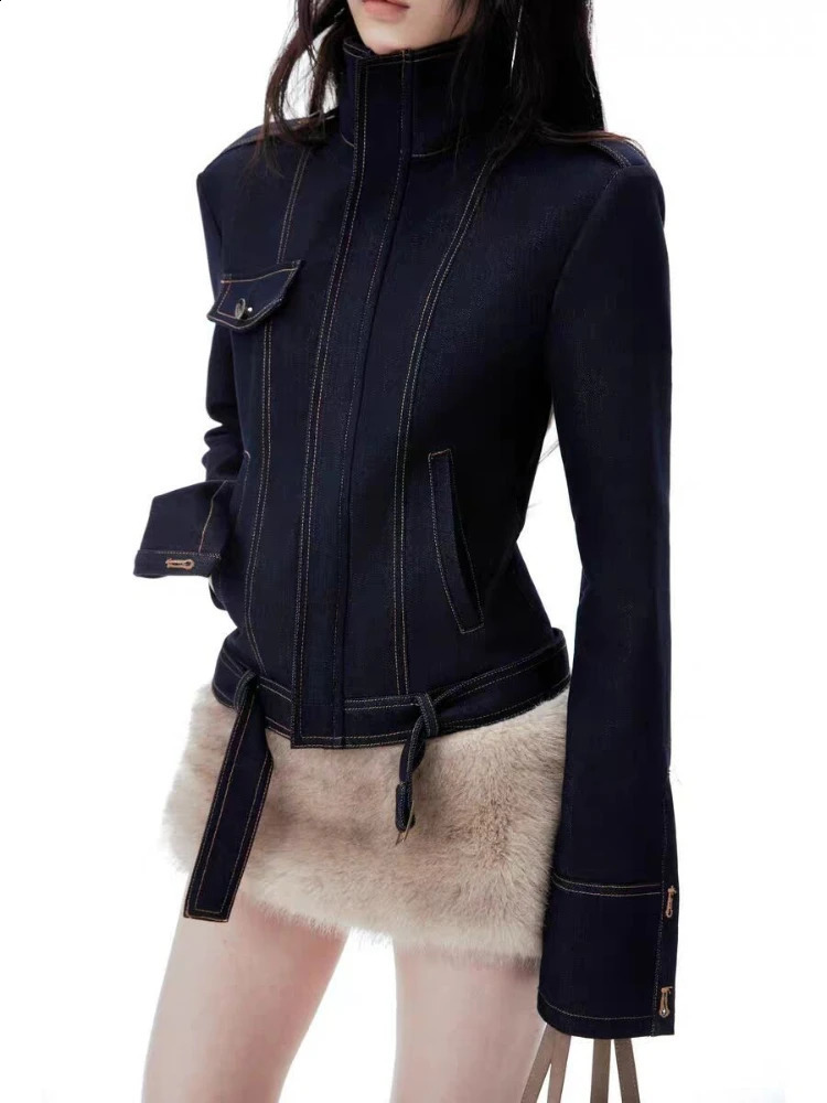 2026 Stand Neck Women Vintage Denim Jackets Harajuku Casual Slim Fit Zipper Coat Streetwear Punk Pocket Grunge Outwear 260917