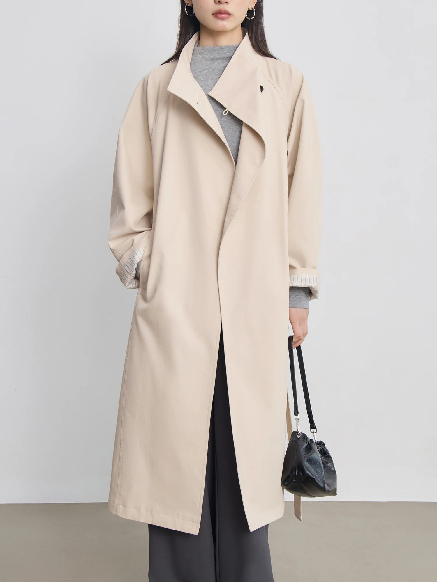 ZIQIAO Stand Collar Khaki Trench Coat Women's Midlength Spring Autumn 2024 n Allmatch For Female 260917