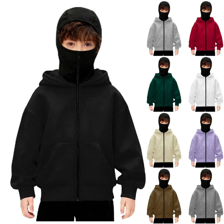 Girls Hoodie 5 15Y Kids Double Hat Hooded Sweatshirts Boys Girls Balaclava Hoodie Children Clothing Solid Full Zipper Spring Autumn pullover Coats C