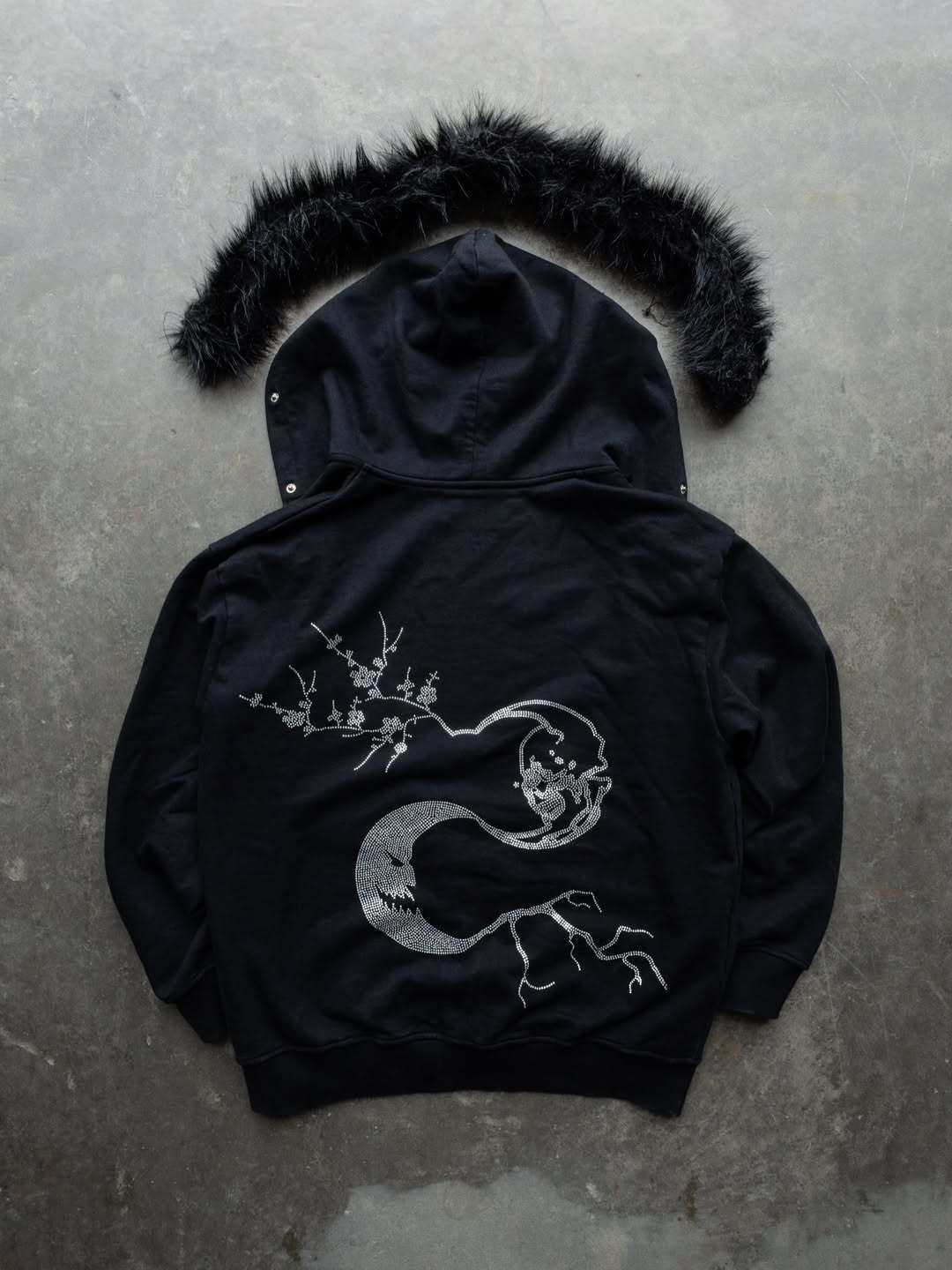 Cross-border European and American style, trendy, personalized, rhinestone-embellished, faux fur collar, hooded sweatshirt, long-sleeved T-shirt, pu