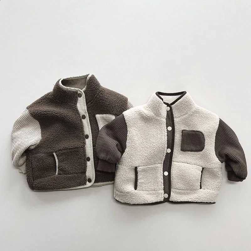 Sleeve Children Long Plush Coat Winter New Baby Boys Girls Contrasting Colors Casual Cardigan Jacket Kids Warm Thick TopsT260916
