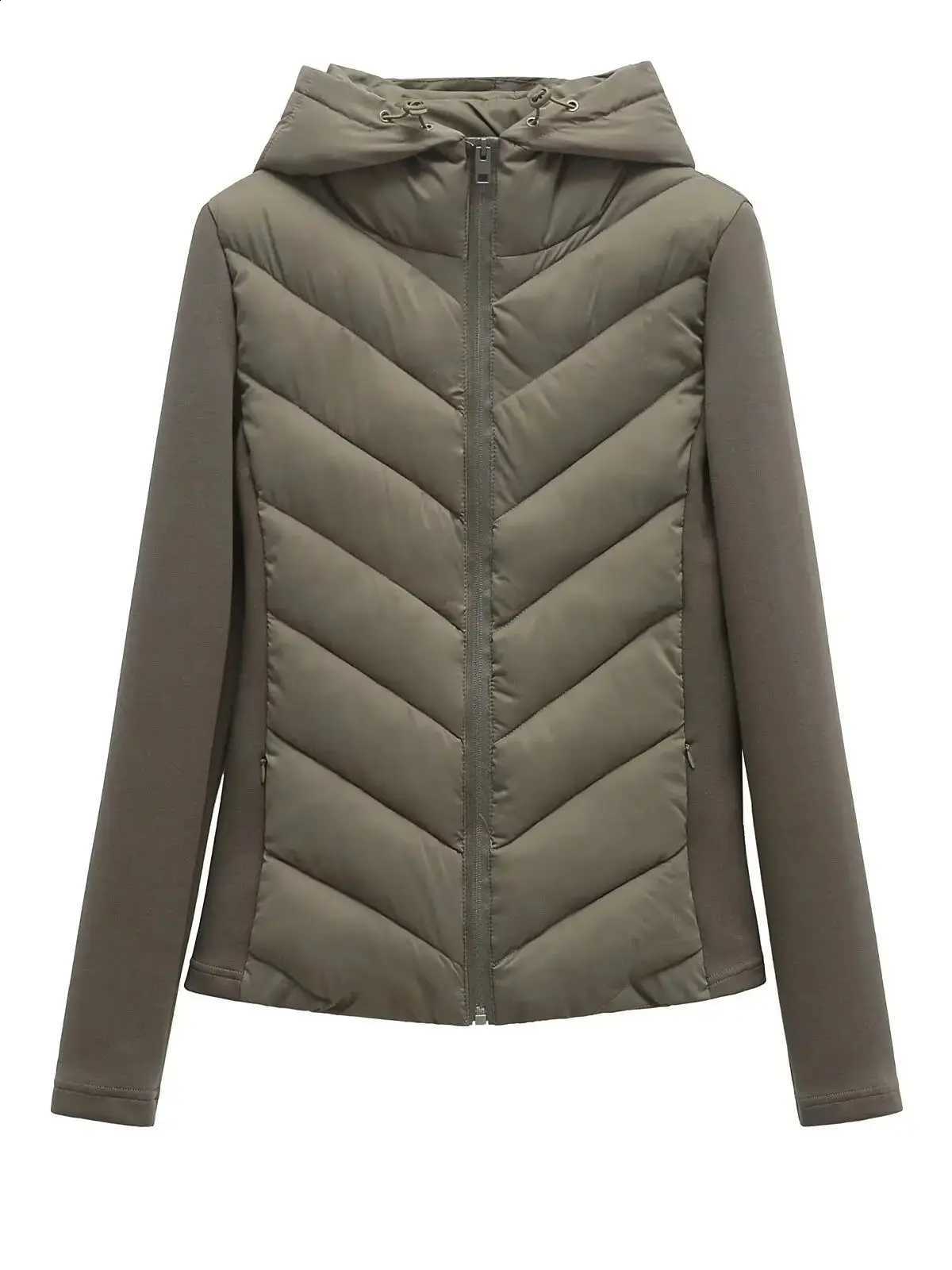 2026 Autumn Winter Women's Elegant Patchwork Hooded Air Cotton Jackets Lady Fashion Army Green Warm Slim Fit Sports Parkas Coats H260917