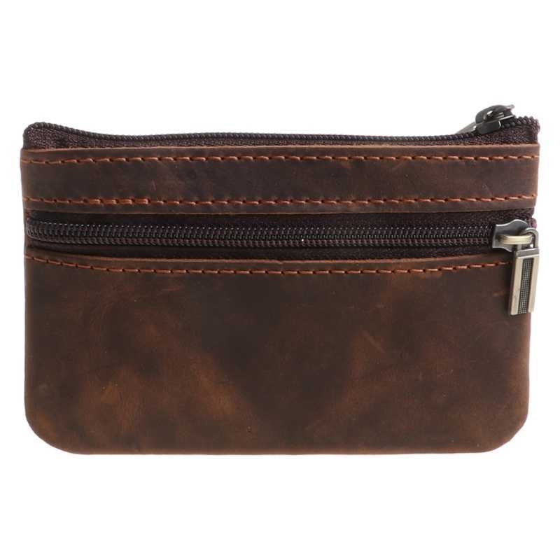 Retro Women Men Cowhide Slim Key Purse Zipper Around Wallet Solid New Fashion Unisex Handbag 11.5x7.5cmT260917