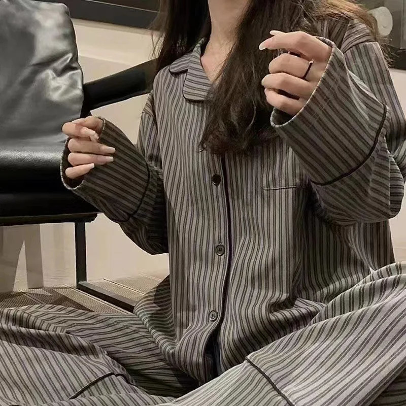 Pajamas for Women in Spring and Autumn Long Sleeved Striped Thin n Can Be Worn Externally Student Sleepwear Two Piece Set 260917