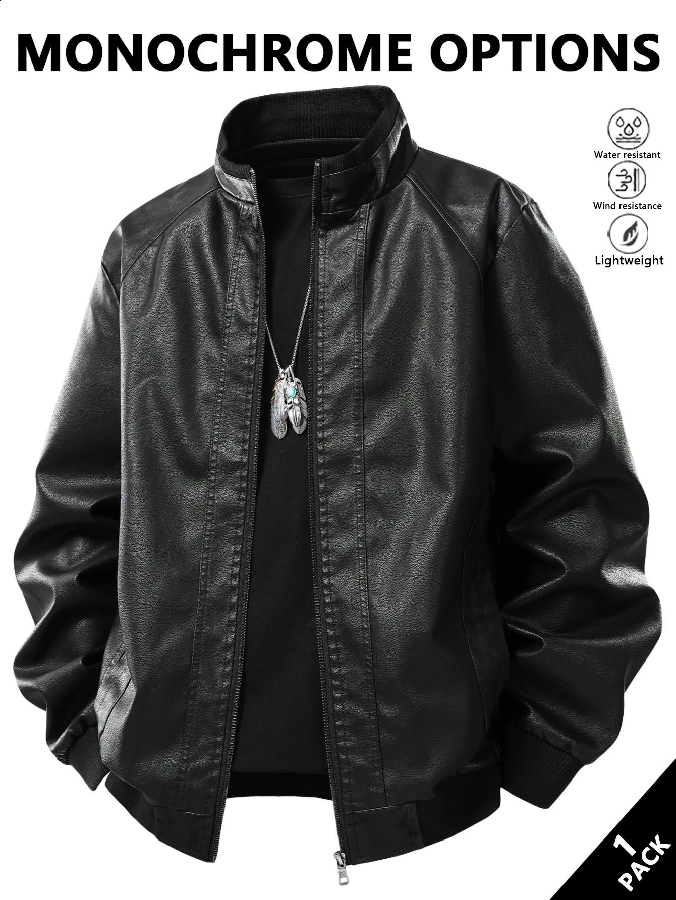 Men's StandUp Collar Leather Jacket Vintage Style Windproof and NeckProtecting Suitable for Outdoor Light Activities Layering in Autumn 260917