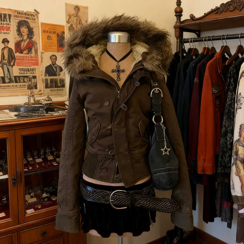 Parkas 2026 Winter Faux Fur Female Outwear Women Harajuku 2000s American Vintage Jackets and Coats Gotihc Punk Clothing H260917