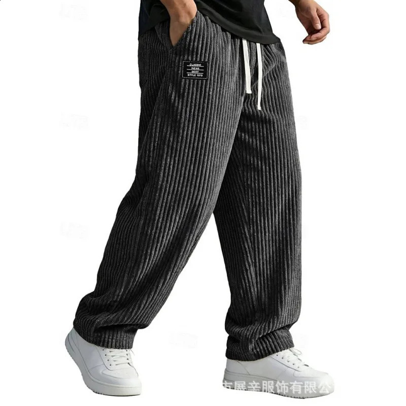 Autumn Winter Men's corduroy loose European size hanging multi-functional casual straight leg pants suitable for daily travel 260917