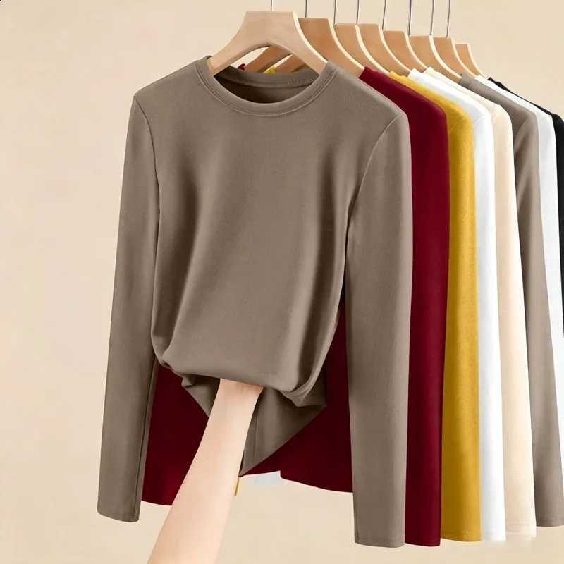 Round Neck Double Velvet Thermal Top Winter Slim Fit Long Sleeve Fleece Lined Stretchy Soft Base Layer Shirt Warm Inner T Shirt H260916