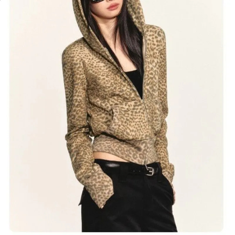 Spice Girl Jacket Leopard Print Hooded Short Zipper Sweater Coat for Women 260917