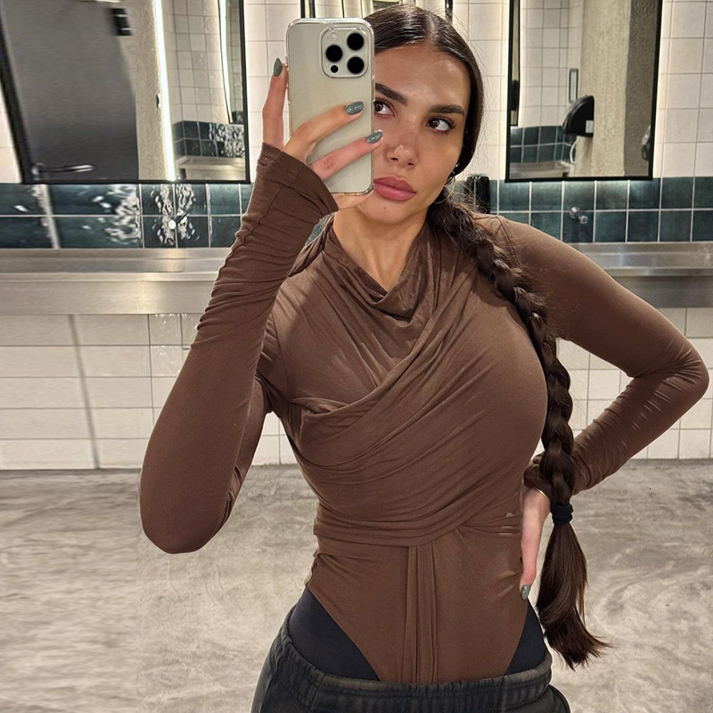 Cross-border European American casual women's clothing for early autumn: solid-color, stylish, layered, cross-over design, creating a sexy and