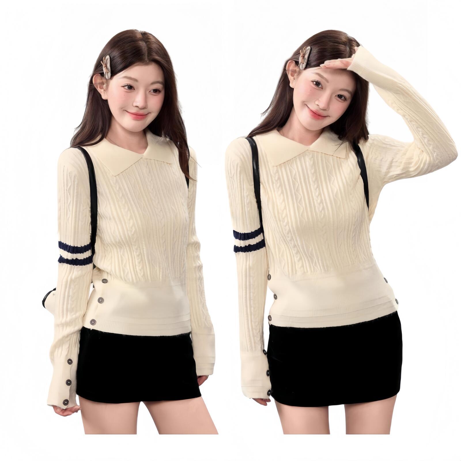 Designer Clothes Women Sweater Women Slim Fit Long Sleeve Knitwear Top Autumn Pullover With Cable Knit College Style Womens Sweater Fashion Style