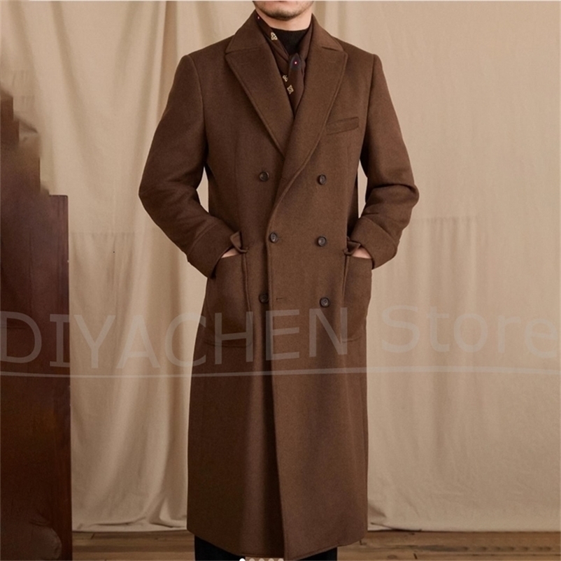 Men's Long Coat Wool Blend Double Breasted Formal Outerwear Lapel Business Casual Fashion Elegant Party Jacket 1 Piece 260916