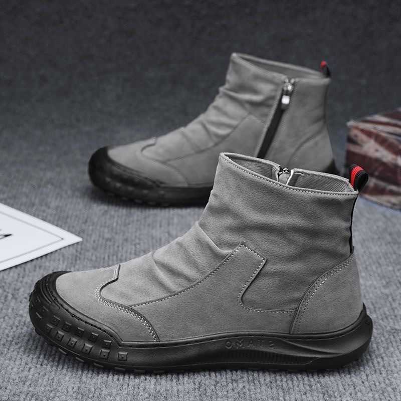 Thickened Fleece Lined Casual Short Boots for Men Winter Outdoor Running Climbing Warm Resistant Shoes Round Toe Side Zipper D260917