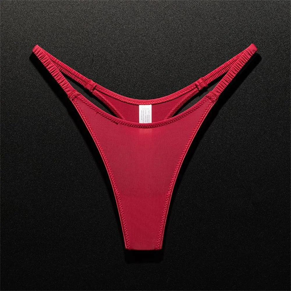 High Slit Sexy Ice Silk Thong with Elastic Pleated Waistband Sports "V-shape" Ladies Fitness G-string Plus Size Panties 260917