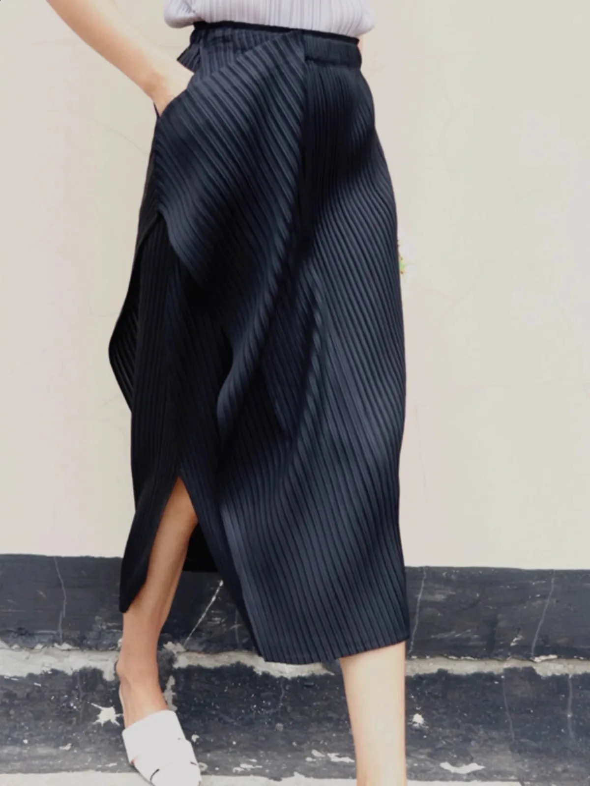 Miyake Pleated Irregular Skirt Women Spring Summer Korean Fashion Causal Straight Skirts 260917