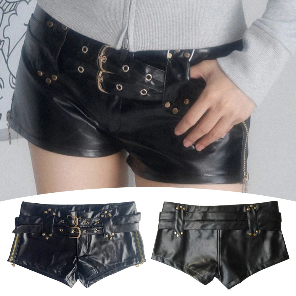 Fashionable Pu Leather Belt Ultra Shorts Boots Spice Girl Y2k Vintage Dressing Sexy Low Waist Nightclub Womens 260916