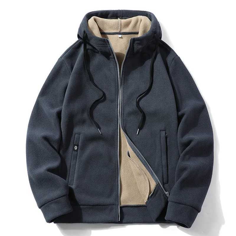 Outdoor Flce Hooded Open Cardigan Men's Spring Autumn Soft Shell Jacket Trendy Youth Casual Wear Velvet Thin Model S2609172MO0