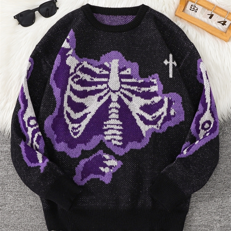 Spring and Autumn Bone-Shaped Butterfly Jacquard Pattern Pullover Sweater Casual Round Neck Contrast Color Knitted m260916ww