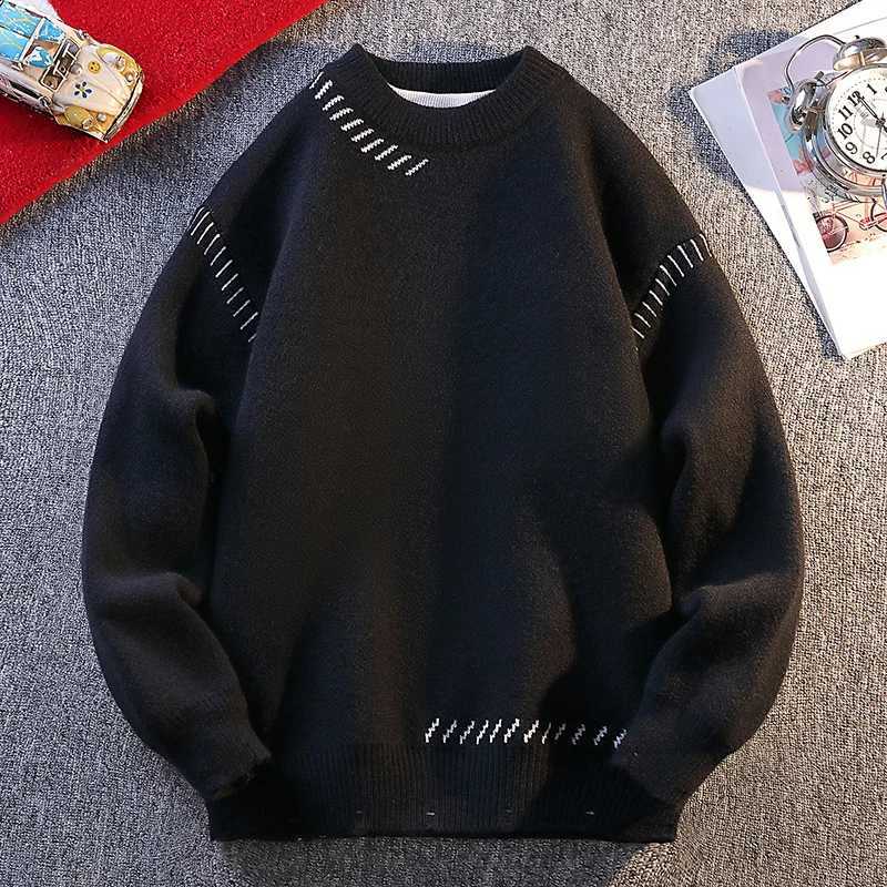 Warm Color Fashion New Solid Knitted Sweater 2025 Men's Autumn/Winter Warm Knitted Sweater Men's Pullover Home ClothesW260915