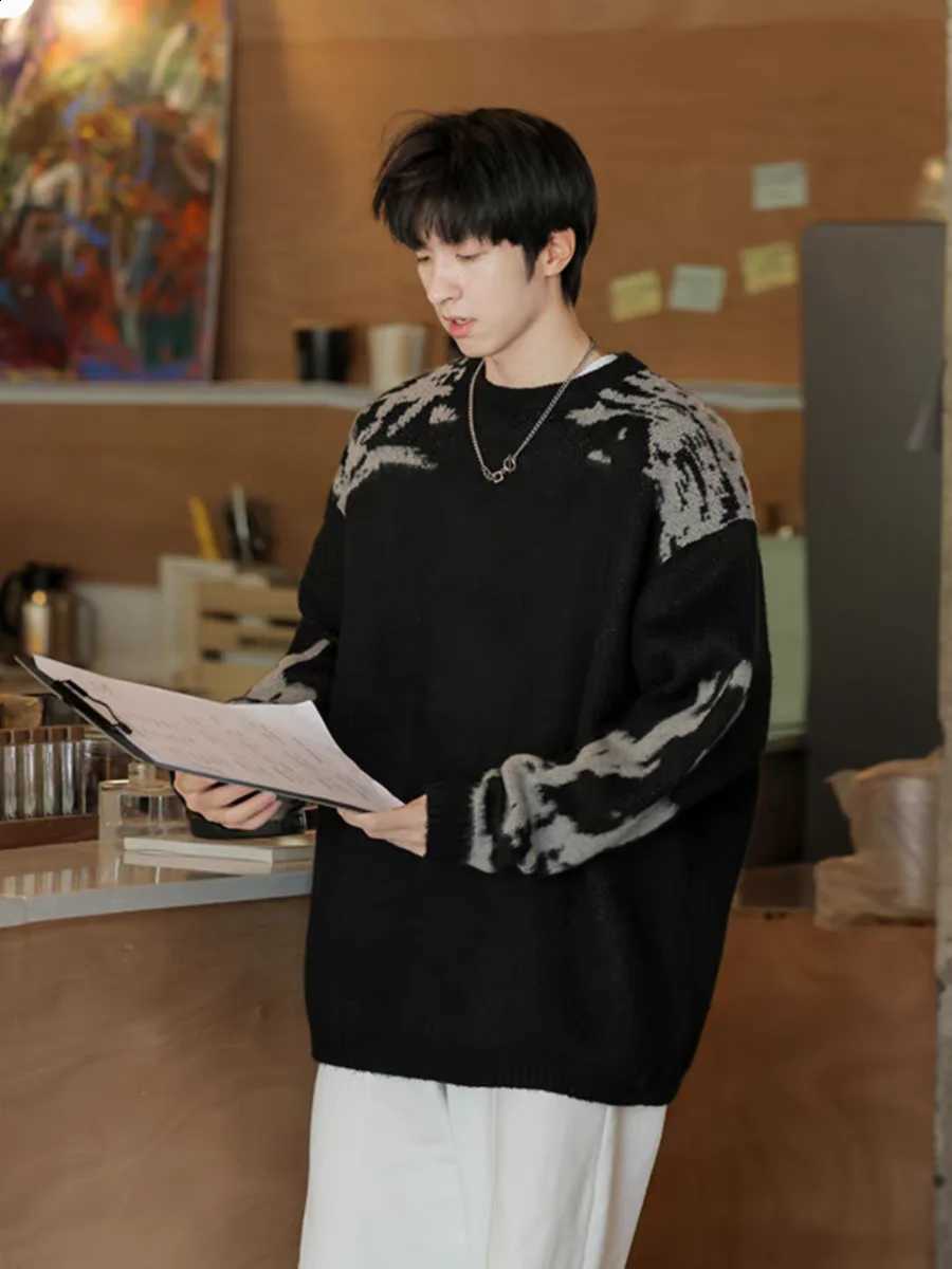 Sweater Retro New Contrast Color Street Korean Men's Ins Youth Versatile Retro Y2K Loose Personalized Round Neck Sweater Top J260916