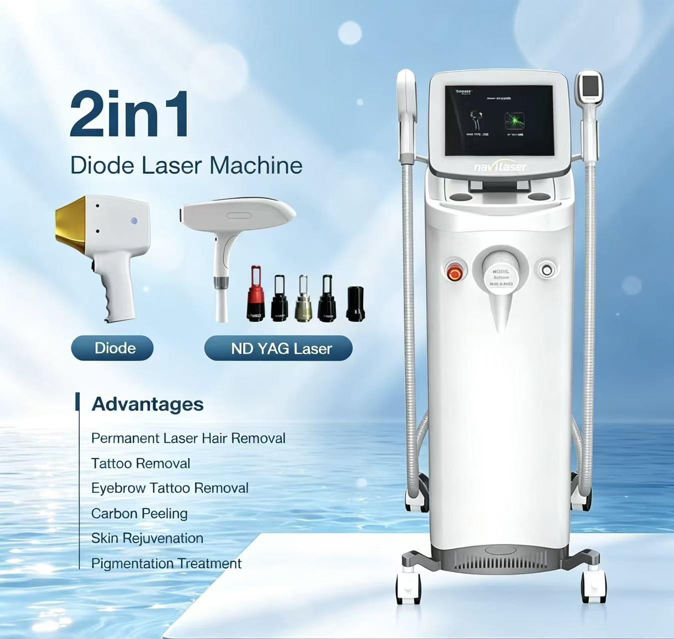 Diode Nd:YAG Laser 2-in-1 Floor Standing Beauty Machine for Hair Removal & Tattoo Removal