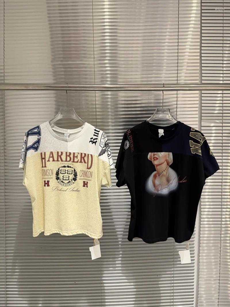 26ss Spliced Vintage Famous Star Slogan Printed Women Men T Shirts Tees Hiphop Oversized Casual Shirt