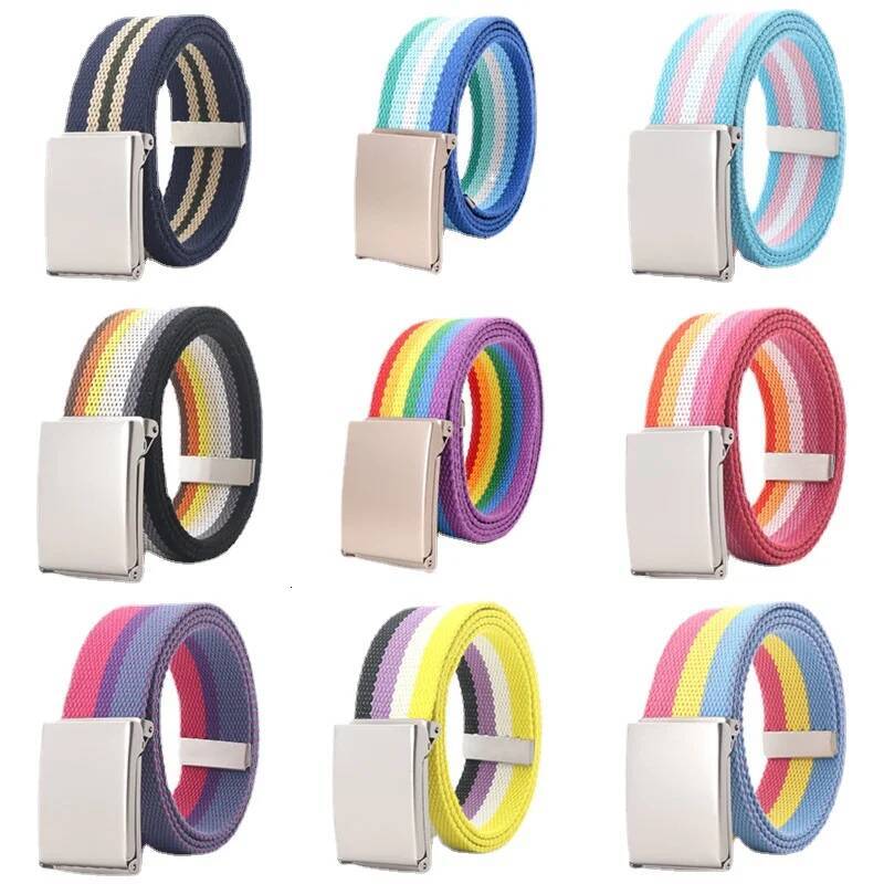 3.8X120cm Simple Design Stripe Rainbow Style Male and Female Students Youth Casual Canvas Jeans Women Belt Clothing Accessories W260917
