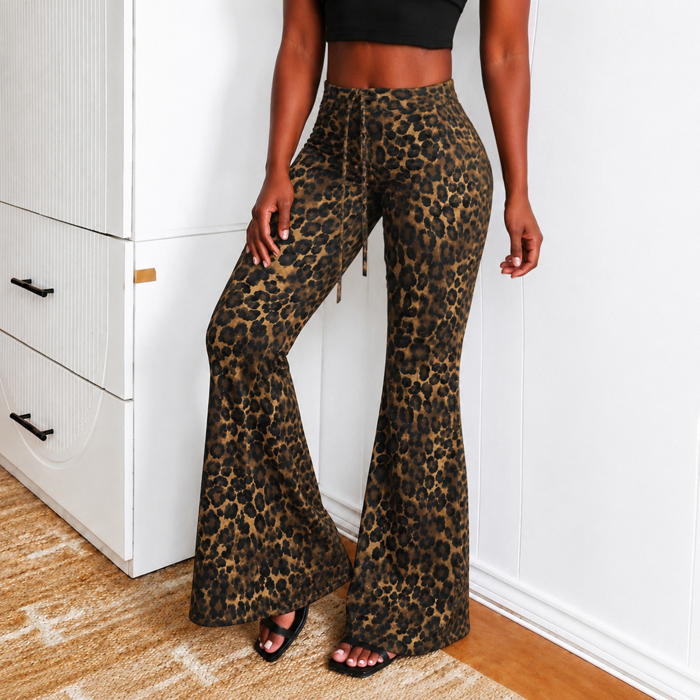 American retro leopard print flared for women, new style, wild and sexy, high-end, hip-hugging, casual long pants b4