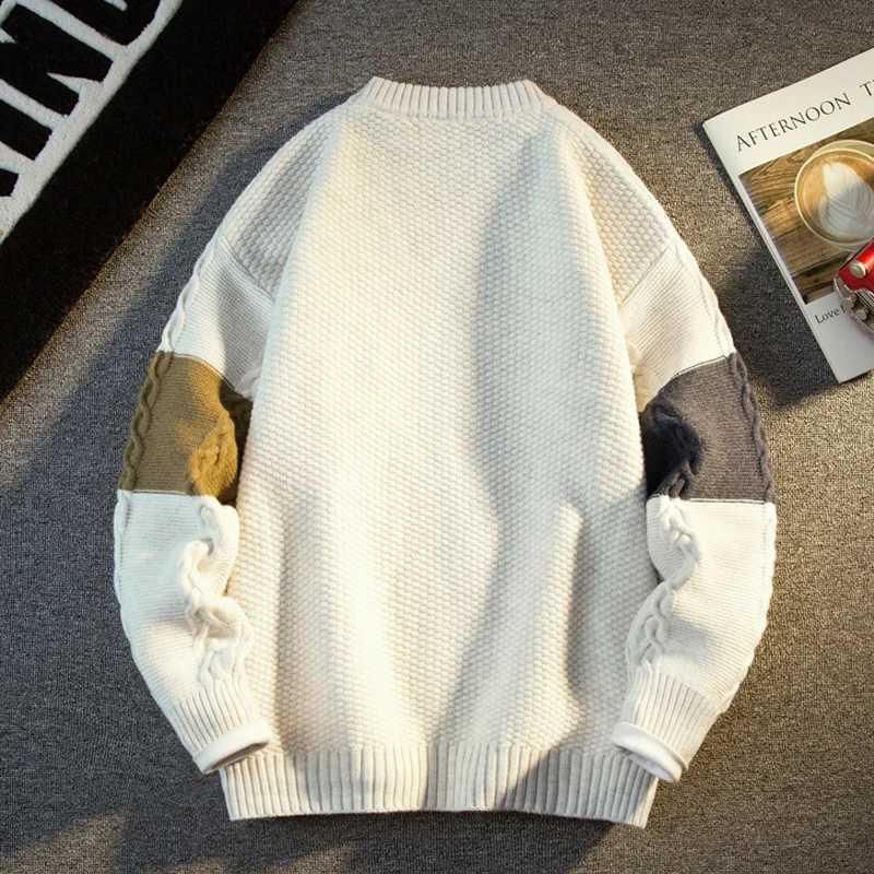 Neck Autumn Winter Men's O Knit Sweater Fashion Plaid Knitted Pullovers Men's Casual Loose Warm patchwork SweatersW260915