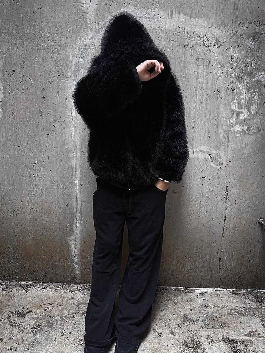Oversized Winter Mauroicardi Thickened Autumn Warm Black Reversible Faux Fur Parka Coat Men with Hood Zipper Fluffy Jacket 2025 W260915
