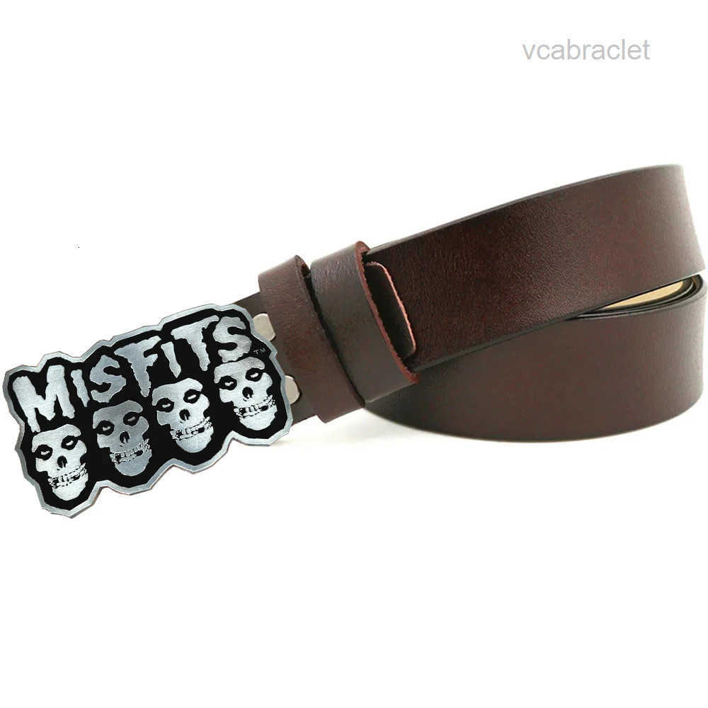 Belt Skull Funny Misfits Buckle with Genuine Leather Long Belts for Men 250418