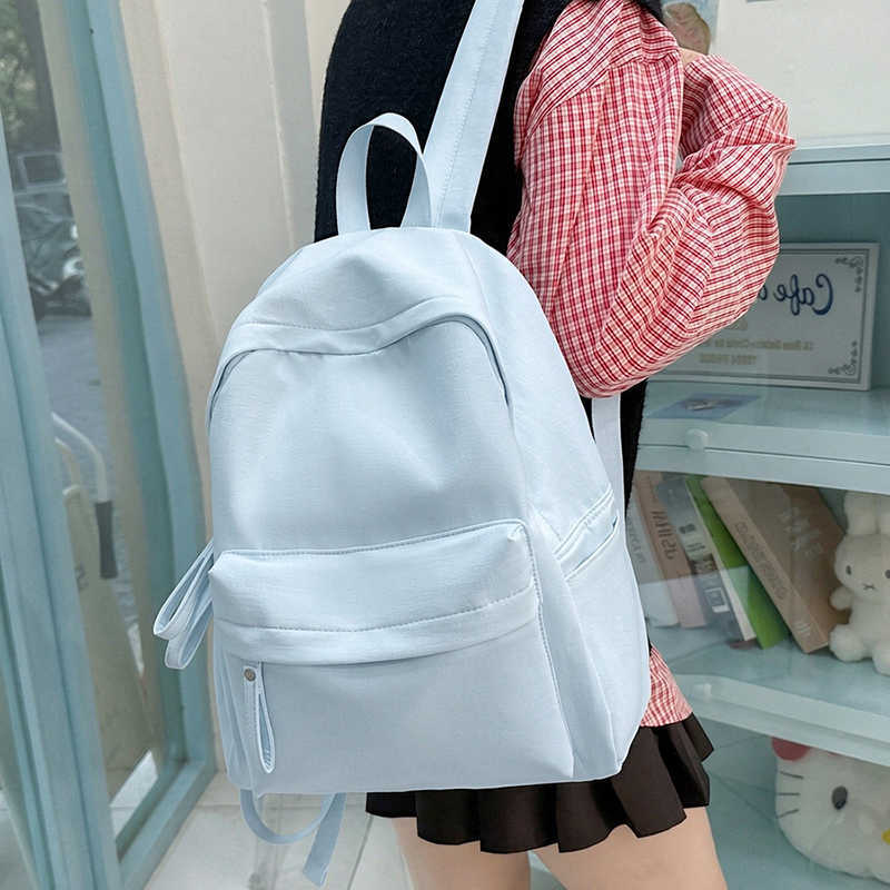 Solid Color Minimalist Nylon Backpack for Teen Girls Lightweight School Bag College Student Bookbag Fits Laptop Daily TravelT260917