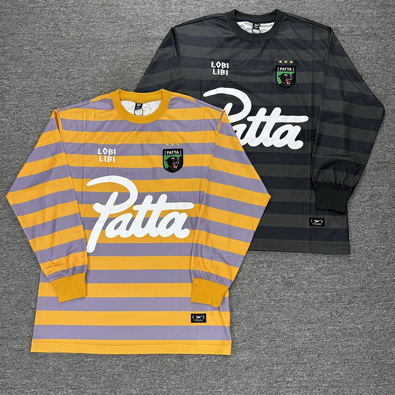 Top Quality Mesh Striped Long Sleeved Suit Football Men Women Casual Patch PATTA Orange Gray T Shirt Tee Tag 260915