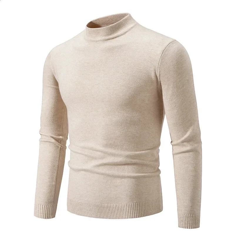 Autumn Men's Half Turtleneck Sweater Solid Color Basic Style Casual Fashion Knitwear Slim Fit High Elastic Male Warm Pullovers260916