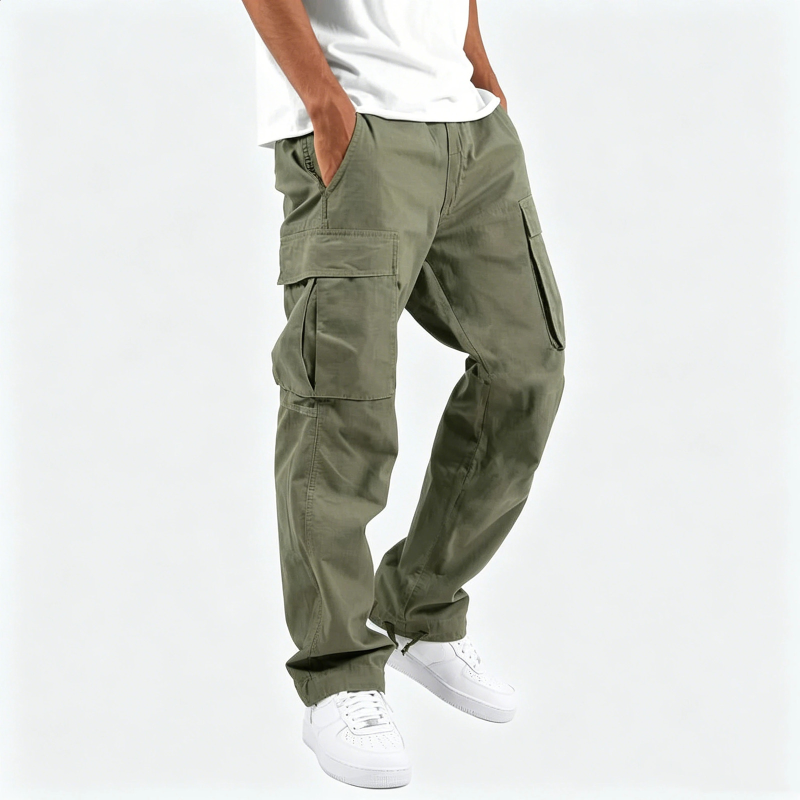 Men's American High Street Multi-Pocket Cargo Pants Trendy Wide Leg Oversized Casual Trousers S-5XL 260917