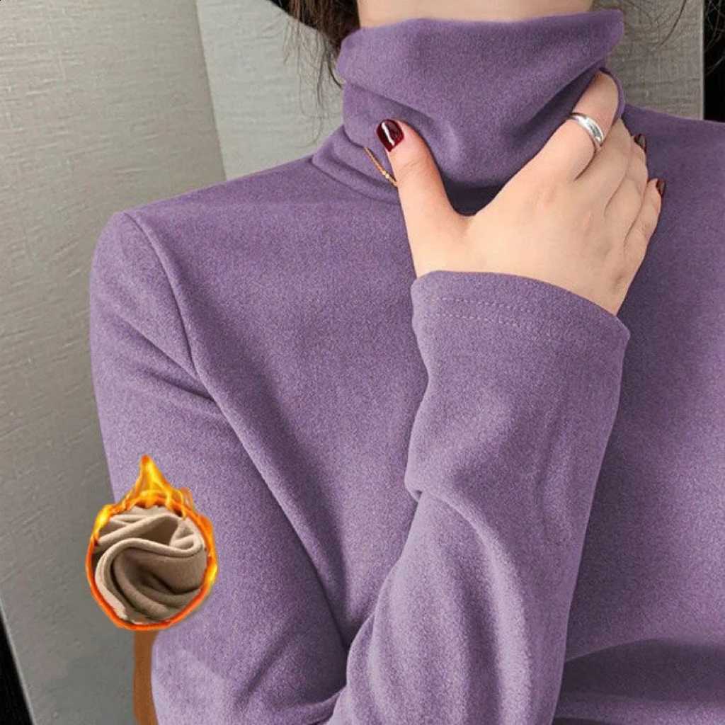 1pcs Women Autumn Winter Thickening Warm Long-sleeved T-shirt Pile Collar Thermal Underwear Fashion High Collar Slim Thermal Top H260916