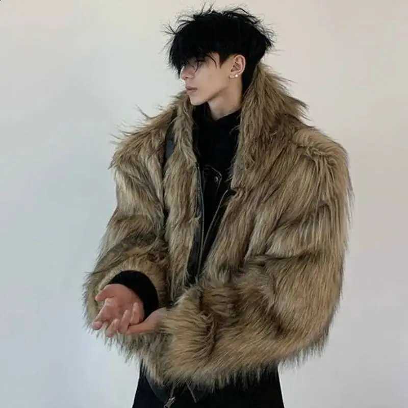 Leather Men's PU High Street Coats Hooded Solid Color Faux Fur Patchwork Reversible Zipper Loose Male Jackets Winter 9XXLFEW260915