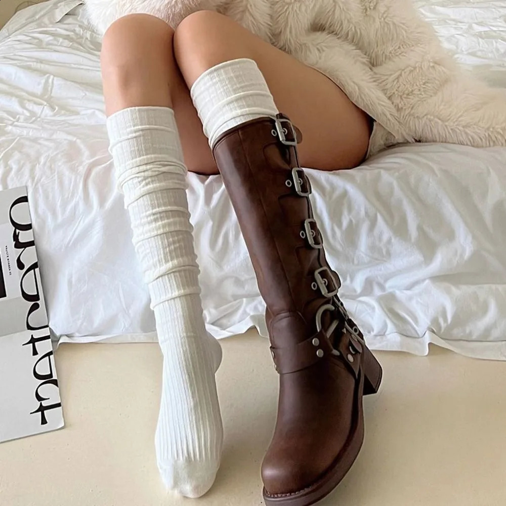 Fashion Pure Cotton Knee-high Socks Solid Color Keep Warm Long Tight Socks Boot Socks Fall Winter 260917