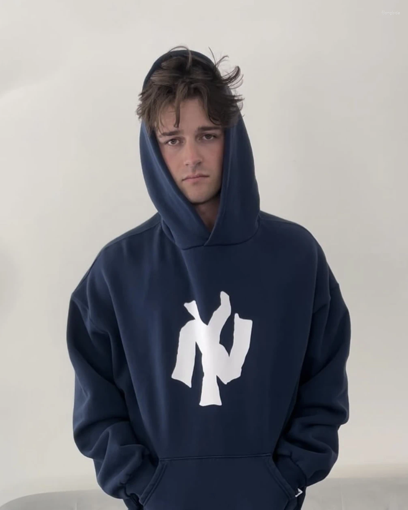 Men's Hoodies Akimbo Club Hooded Sweatshirt Fleece Lined Casual Hip Hop Pure Color Loose Fit Autumn Winter Streetwear T-Shirt