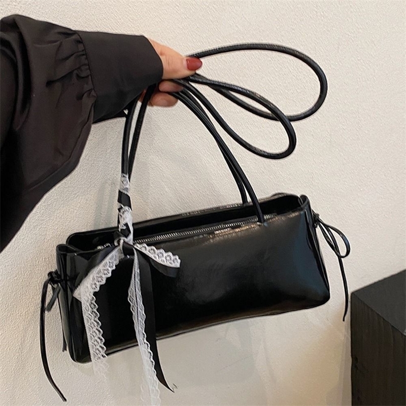 Trendy Multicolor Shoulder Bag Bowknot PU Leather Versatile Commuting Bag with Lace Ribbon Large Capacity Ladies Clutch Travel 260916