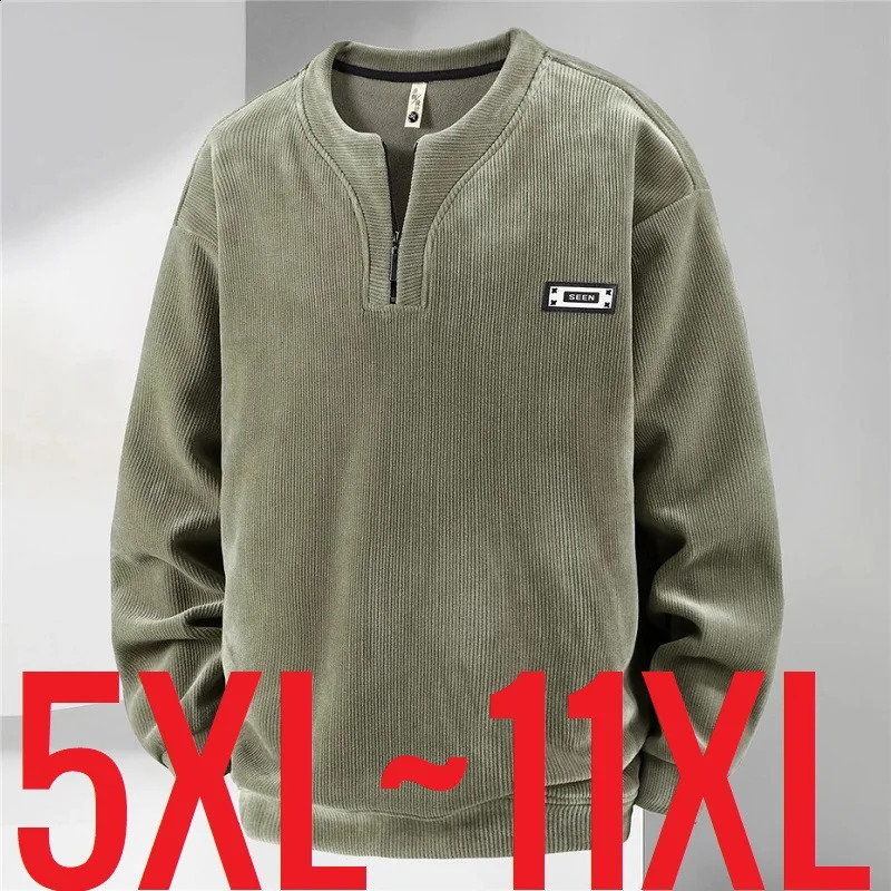 Extra Big Size Mens Sweatshirt Half Zip Pullover Corduroy Fleece Plus Large 6xl 7xl 8xl 9xl 10xl Autumn Winter Warm Casual Top 260914