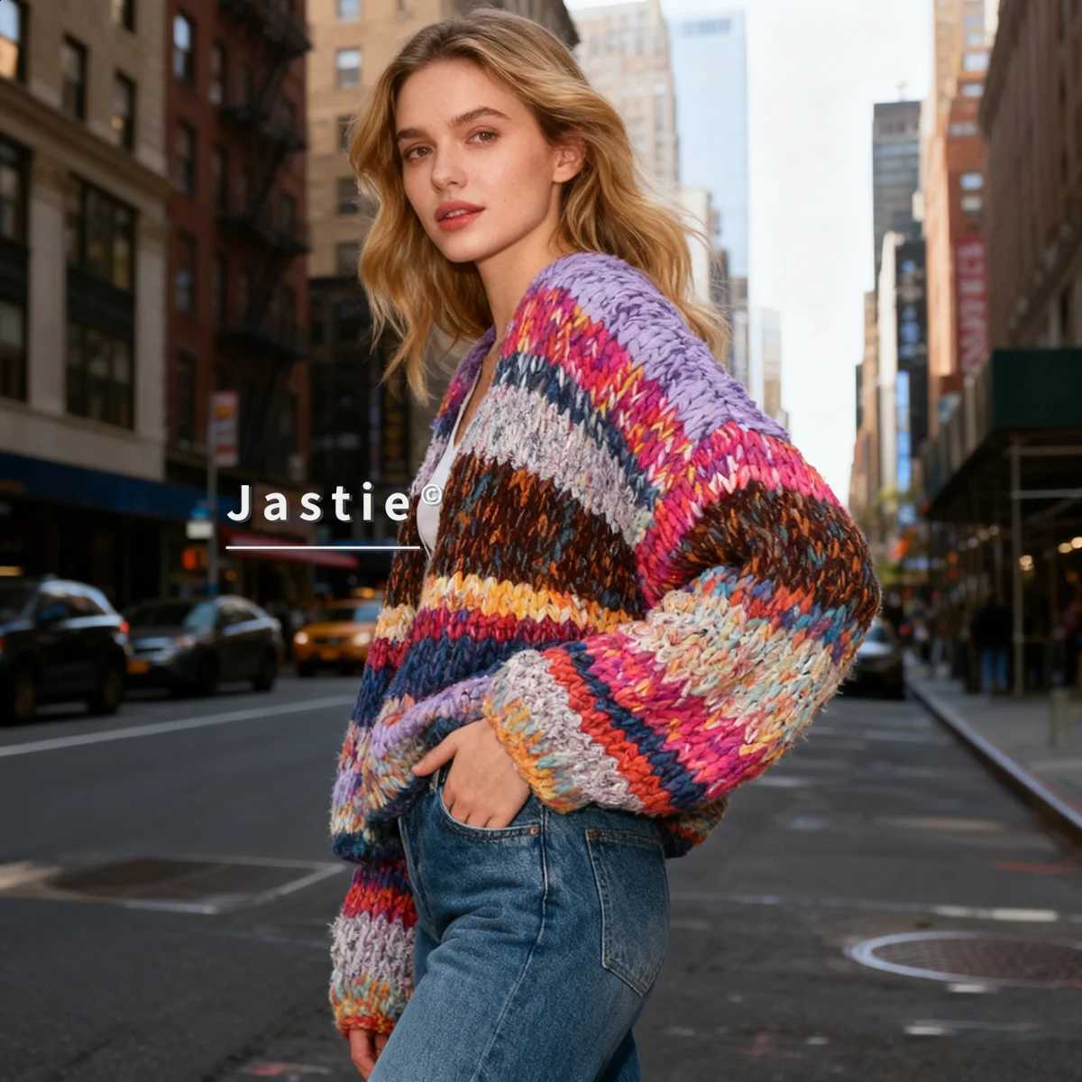 Winter 2026 Women's Autumn Cardigan Sweater Boho Vintage Color Blocking V-Neck Loose Casual Long Sleeve Warm Knit Sweater Coats J260916