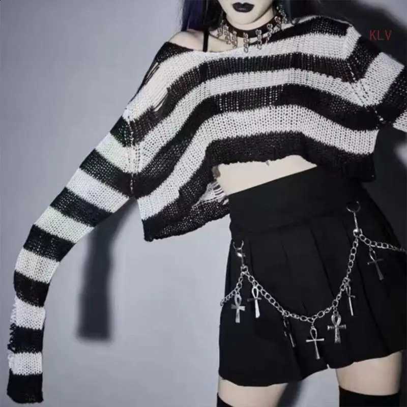 Sleeve Women's Casual Long Striped Cropped Sweater Gothic Neck Pullover Loose Fit Crop Top J260916
